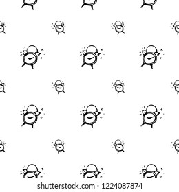 Seamless pattern hand drawn alarm clock. Doodle black sketch. Sign symbol. Decoration element. Isolated on white background. Flat design. Vector illustration.