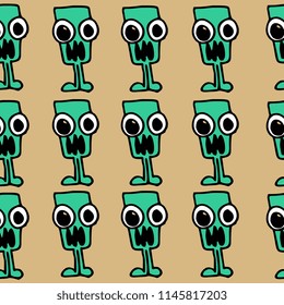 Seamless pattern hand drawn alien cute drawing style.