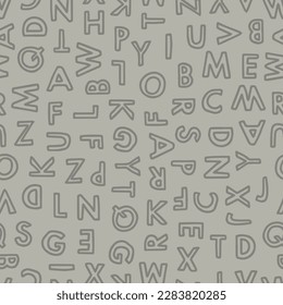 Seamless pattern hand drawn alphabet abc typography in grey simple background