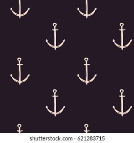 seamless pattern with hand drawn anchor on dark background