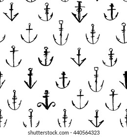 Seamless pattern with hand drawn anchors. Ink illustration. Isolated on white background.  Marine ornament for wrapping paper. 