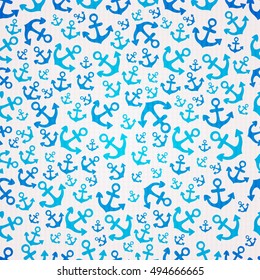 Seamless pattern with hand drawn anchors