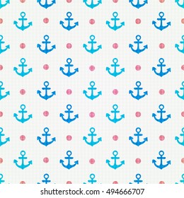 Seamless pattern with hand drawn anchors
