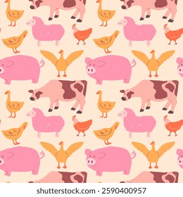 Seamless pattern with hand drawn animals