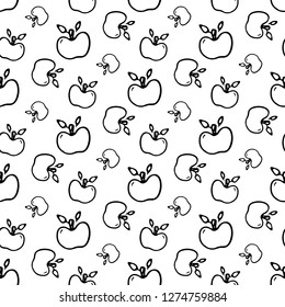 Seamless pattern Hand drawn apple doodle. Sketch Back to school, icon. Decoration element. Isolated on white background. Vector illustration.