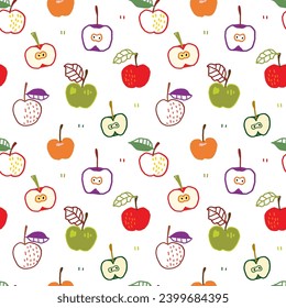 Seamless Pattern with Hand Drawn Apple Design on White Background