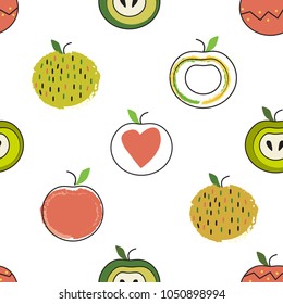 Seamless pattern with hand drawn apples. Vector sketch background. Doodle design. Perfect for textile, apparel, fabric, wrapping, wallpaper.