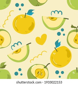 Seamless pattern of hand drawn apples. Modern flat illustration for print design.