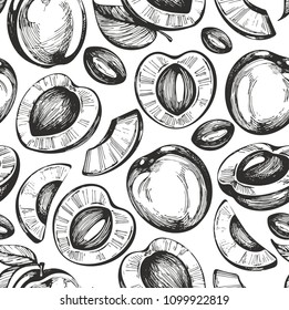 Seamless pattern with hand drawn apricots