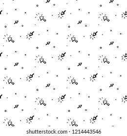 Seamless pattern hand drawn arrow cursor. Doodle black sketch. Sign symbol. Decoration element. Isolated on white background. Flat design. Vector illustration.