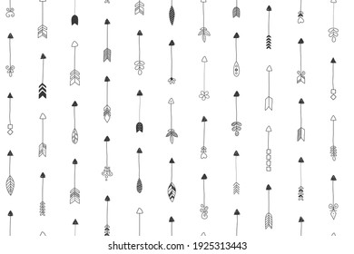 Seamless pattern with a hand drawn arrows. Wrapping paper and fabric pattern. 