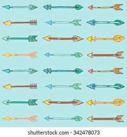 Seamless pattern with hand drawn  Arrows. Vector.