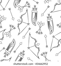 Seamless pattern with hand drawn arrows and bow on white. Vector illustration