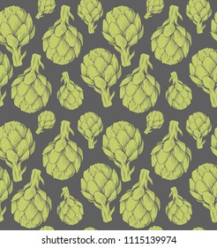 Seamless pattern with hand drawn artichokes. Vector illustration. Botanical pattern for textiles and wallpapers.