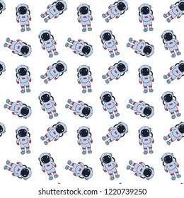 Seamless pattern with hand drawn astronauts. Vector illustration.
