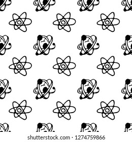Seamless pattern Hand drawn atom doodle. Sketch Back to school, icon. Decoration element. Isolated on white background. Vector illustration.