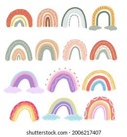 Seamless pattern of hand drawn autumn rainbow clouds and raindrop