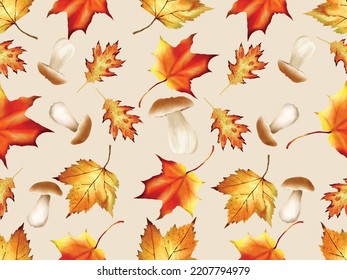 seamless pattern with hand drawn autumn leaves
