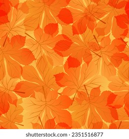 Patrón sin foco con hojas de castaño de otoño dibujadas a mano sobre fondo amarillo.