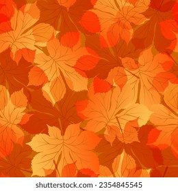 Seamless pattern with hand drawn autumn chestnut leaves on brown background.