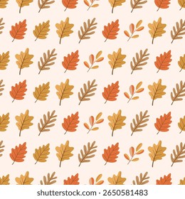 Seamless pattern with hand drawn autumn leaves in warm fall colors. Perfect for textile, seasonal fabric, wallpaper, and cozy autumn themed backgrounds.