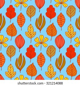 Seamless pattern with hand drawn autumn leafs. Vector illustration for wallpapers, textile prints, backgrounds