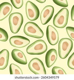 Seamless pattern with hand drawn avocado slice on light background. Design for fabric, kitchen decor, wallpaper.