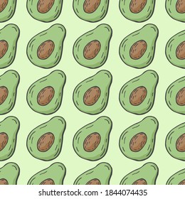 Seamless pattern with hand drawn avocados. Light background for your kitchen. Vegetable background. Organic food. Vector illustration.