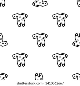 Seamless pattern Hand drawn baby bodysuit doodle. Sketch children's toy icon. Decoration element. Isolated on white background. Vector illustration.