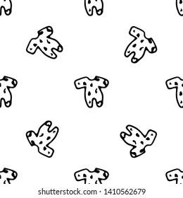 Seamless pattern Hand drawn baby bodysuit doodle. Sketch children's toy icon. Decoration element. Isolated on white background. Vector illustration.