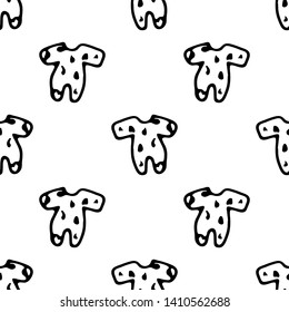 Seamless pattern Hand drawn baby bodysuit doodle. Sketch children's toy icon. Decoration element. Isolated on white background. Vector illustration.