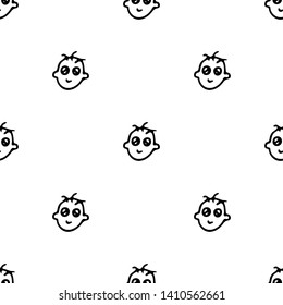 Seamless pattern Hand drawn baby's face doodle. Sketch children's toy icon. Decoration element. Isolated on white background. Vector illustration.