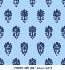 Seamless pattern. Hand drawn background. Indian motif ornament, vector. Black and white line art ethnic floral design. Tropical flowers