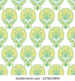 Seamless pattern. Hand drawn background. Indian motif ornament, vector. Black and white line art ethnic floral design. Tropical flowers