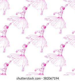 Seamless pattern with hand drawn ballet dancer