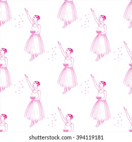 seamless pattern with hand drawn ballet dancer, vector illustration