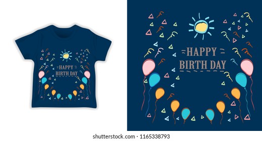 Seamless pattern with hand drawn balloons birthday party and geometric shapes. Creative childish texture. Great for fabric, textile Vector Illustration