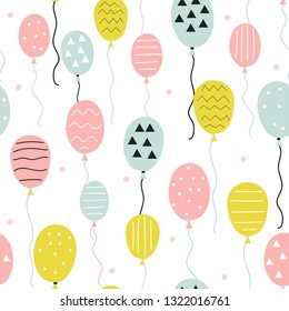 Seamless pattern with hand drawn balloons. Cute holiday print. Vector illustration.