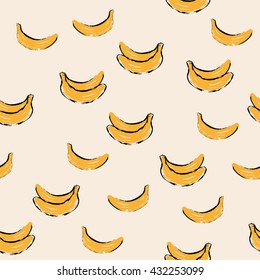 Seamless pattern with hand drawn banana sketchy style on pastel background/ Doodle fruits/ Hand drawn vector illustration