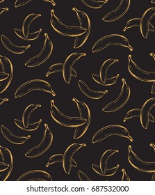 Seamless pattern with hand drawn banana. Tropical summer fruit engraved style illustration.  Perfect for invitations, greeting cards, posters.