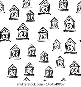 Seamless pattern Hand Drawn bank doodle. Sketch style icon. Decoration element. Isolated on white background. Flat design. Vector illustration.