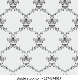 Seamless pattern with hand drawn baroque floral ornament. Abstract modern endless texture ornament. Vector illustration.