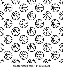 Seamless pattern Hand drawn basketball doodle. Sketch children's toy icon. Decoration element. Isolated on white background. Vector illustration.