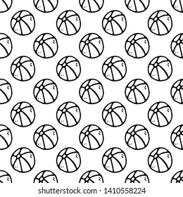 Seamless pattern Hand drawn basketball doodle. Sketch children's toy icon. Decoration element. Isolated on white background. Vector illustration.