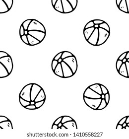 Seamless pattern Hand drawn basketball doodle. Sketch children's toy icon. Decoration element. Isolated on white background. Vector illustration.