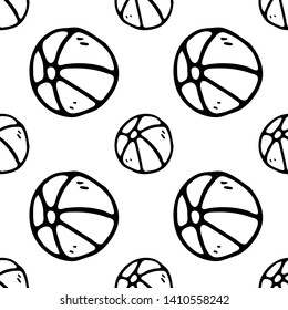 Seamless pattern Hand drawn basketball doodle. Sketch children's toy icon. Decoration element. Isolated on white background. Vector illustration.