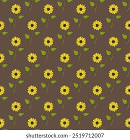 Padrão sem costura com girassol de praia desenhado à mão (Helianthus debilis), planta ornamental. Ilustração vetorial