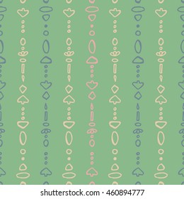 Seamless pattern of hand drawn beads, boho pattern. Tribal doodle background. Vector element for your creativity.