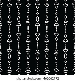 Seamless pattern of hand drawn beads, boho pattern. Tribal doodle background. Vector element for your creativity.