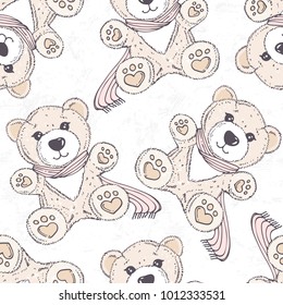 Seamless pattern with hand drawn bear. Cartoon background. Vector illustration